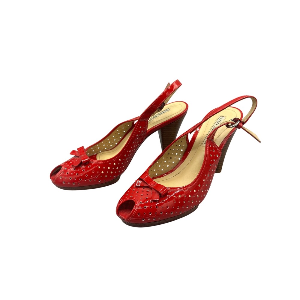Via Spiga Red Patent Leather Slingback Peep Toe Perforated Bow Heels Size 8M